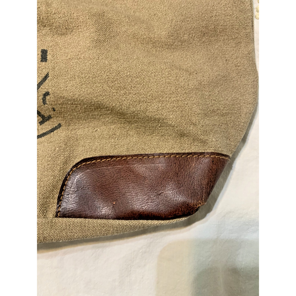 Mona B Tote Bag Cotton Canvas Leather Tan Brown Distressed Lined Recycled Fabric - Picture 6 of 7